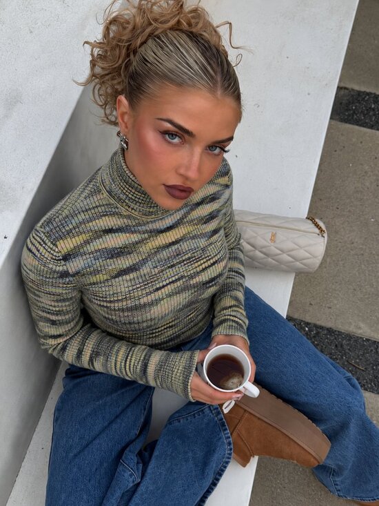 Vintage Sweaters - 90s Striped Knit Turtleneck Top Size Small Long Sleeve (c1)